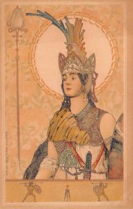 WOMAN WARRIOR HEART GLAMOUR ARPAD BASCH HUNGARY ARTIST SIGNED POSTCARD (c. 1900)