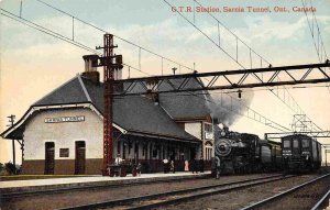 Grand Trunk Railway Station Trains Sarnia Tunnel Ontario Canada 1910c postcard