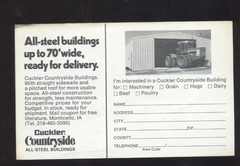 MONTICELLO IOWA CUCKLER BULDING CONSTRUCTION ADVERTISING POSTCARD TRACTOR