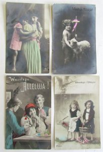 POLAND LOT OF 4 ANTIQUE POLISH REAL PHOTO POSTCARDS RPPC GREETING CARDS