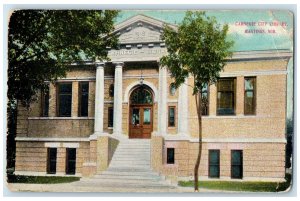 1910 Carnegie City Library Exterior Roadside Hastings Nebraska NE Tree Postcard