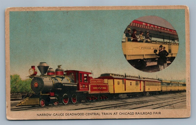 CHICAGO RAILROAD FAIR NARROW GAUGE DEADWOOD CENTRAL TRAIN VINTAGE POSTCARD