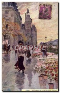 Old Postcard Paris Illustrator Concierge On Flower