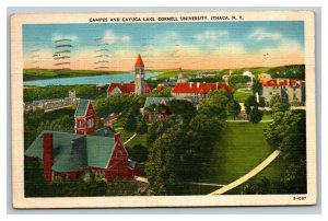 Vintage 1946 Postcard Campus & Cayuga Lake Cornell University Ithaca New York