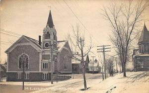 Thomaston ME Methodist Church Snowy Street View RPPC Postcard