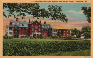 Vintage Postcard 1920's Cambridge Maryland Hospital & Nurses' Home Cambridge MD