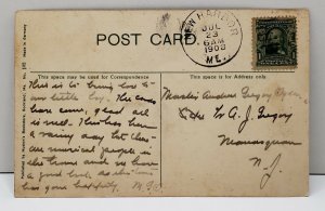 Mohegan Harbor Maine, Steamer May Leaving Harbor 1908 Postcard B3