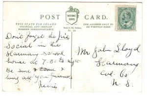 Postcard Message, Social at Harmony School, Colchester County, Nova Scotia