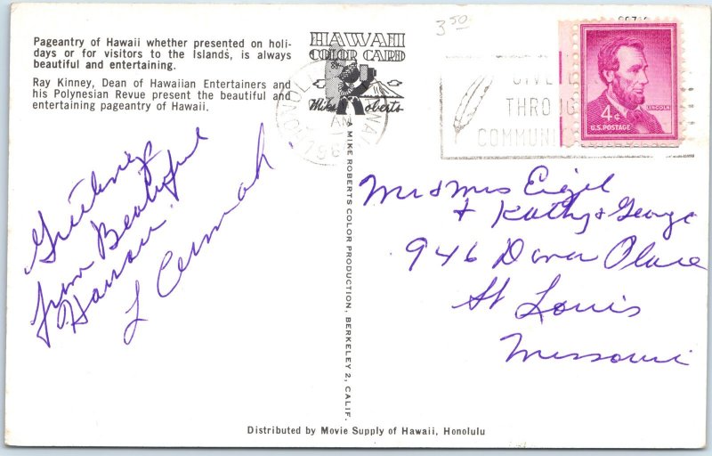 c1950s Honolulu, HI Ray Kinney Polynesian Revue Chrome Postcard Hula Dance A52