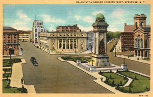 Vintage Postcard 1930's Clinton Square Looking West Syracuse New York NY