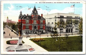 VINTAGE POSTCARD SOLDIERS MEMORIAL AND MASONIC TEMPLE AT TOLEDO OHIO 1920