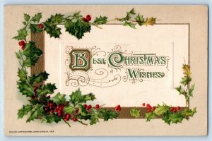 John Winsch Signed Artist Postcard Christmas Holly Berries Menominee Michigan MI