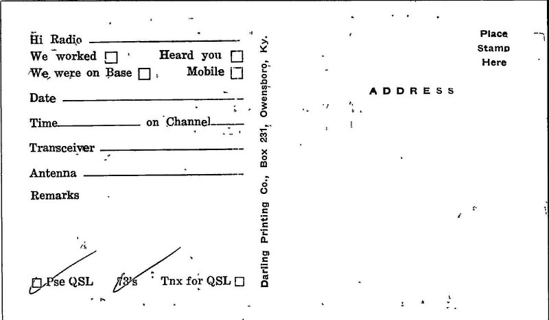 QSL Radio Card From Owensboro Kentucky KLK4985