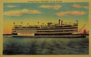 All Steel Steamer President On the Mississippi Vintage Postcard P58