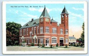 MT. CARMEL, Illinois IL~ City Hall FIRE DEPARTMENT c1920s Wabash County Postcard