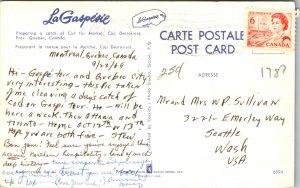 Cap Derosiers Quebec Canada Catch of Cod Fisher Man Cleaning Postcard used 1969