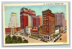 Vintage 1940's Postcard Downtown and Antique Cars Memphis Tennessee