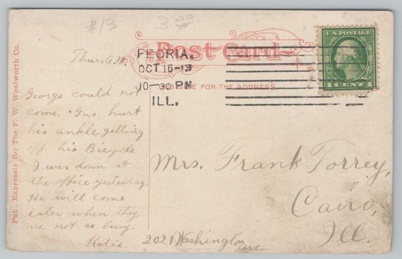 Peoria Illinois~Stone Construction US Post Office~Horse & Tiny Buggy~c1910