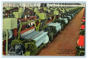 1960 Weave Room In Textile Mill In Grenville County South Carolina SC Postcard 