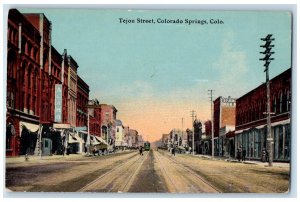 c1910 Tejon Street Streetcar Store Exterior Colorado Springs Colorado Postcard 