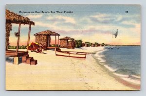 Cabanas on Rest Beach Key West Florida FL Linen Postcard H17