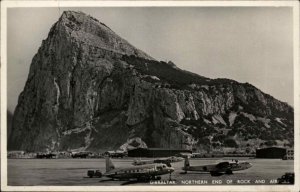 Gibraltar Northern End Airport Airplanes Real Photo Vintage Postcard