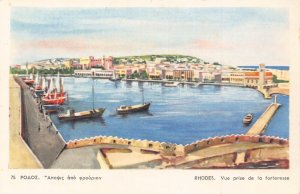 A762 Greece Rhodes a View from the Castle Boats vintage postcard