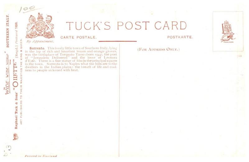 Italy Sorento , Tuck's no.7450 , Southern Italy series