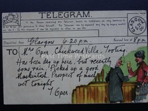 Scotland Glasgow TELEGRAM Mackintosh Whisky Comic Postcard c1908 Langsdorff & Co