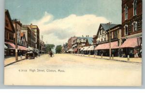 CLINTON MA High Street Scene c1905 Postcard