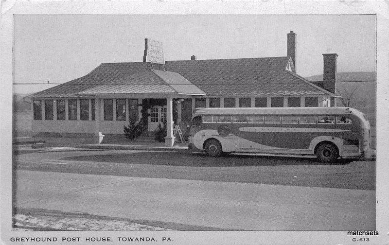 1940s Bus Station Greyhound Towanda Pennsylvania Clear View postcard 1727