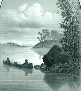 1870s-80s Engraved Image Of Lake Scene Boat Men Rowing Fab! *A