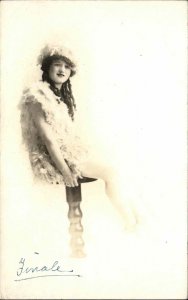Burlesque Sexy Woman on Stool Lingerie Showing Leg c1910 Real Photo Postcard