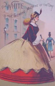 1800s White Sewing Machine Period Girl Hubbard Carthage New York Trade Card
