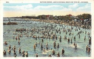 CHICAGO Illinois IL   LAKE MICHIGAN BATHING SCENE Swimmers~Beach c1920s Postcard