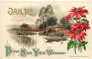 New Year, Winsch 1912 No WIN02-1, Man in Row Boat by Rustic House