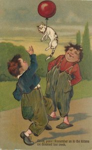 Postcard C-1910 Bad boys cat balloon PFB comic humor 23-5876