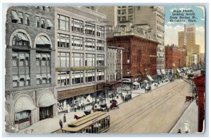 1917 High Street Looking South Spring St. Streetcar Road Columbus Ohio Postcard