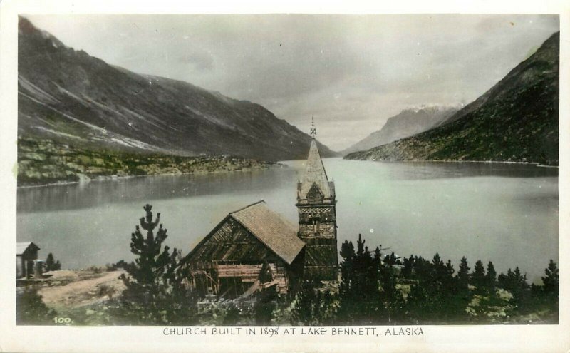 Hand-Colored RPPC Postcard; Saint Andrew's Church built 1898 at Lake Bennett AK