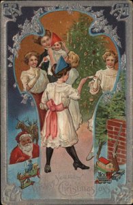 Christmas Children Santa Claus Christmas Cracker c1910 Vintage Postcard