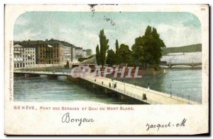 Old Postcard Pont des Bergues Geneva and Mont Blanc dock