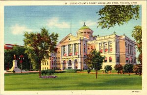 Toledo, OH Ohio  LUCAS COUNTY COURT HOUSE  Courthouse  ca1940's Linen Postcard