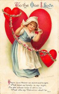 Ellen Clapsaddle To The One I Love Valentine Girl Poem 1915 Postcard