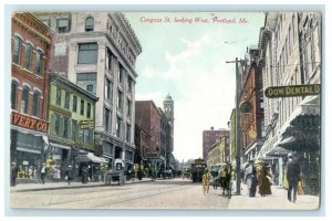 1912 Congress St. Looking West, Portland, Maine ME Antique Posted Postcard