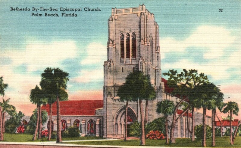 Vintage Postcard 1930's Bethesda By the Sea Episcopal Church Pal Beach Florida