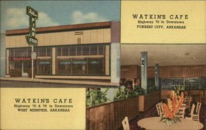 West Memphis & Forrest City AR Watkins Caf‚ Linen Postcard