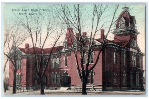 1910 Storm Lake High School Exterior Storm Lake Iowa IA Posted Trees Postcard