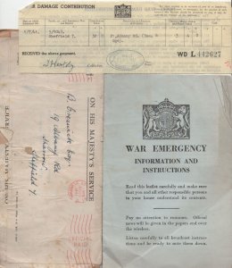 War Damage WW2 Sheffield 1941 Envelope Receipt 3x Bundle