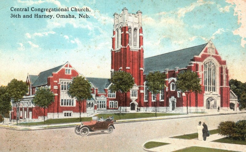 Vintage Postcard 1910's Central Congregational Church 36th and Harney Omaha Neb.
