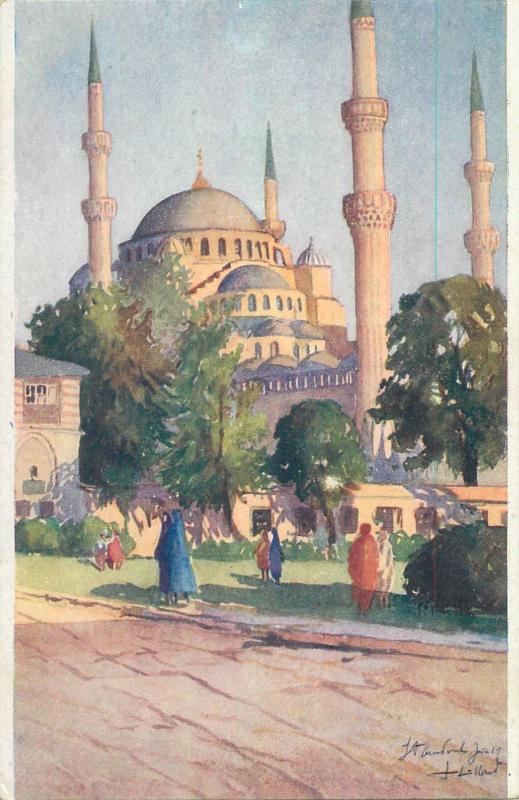 Lot 7 early artist signed postcards Turkey Istanbul Constantinople mosques